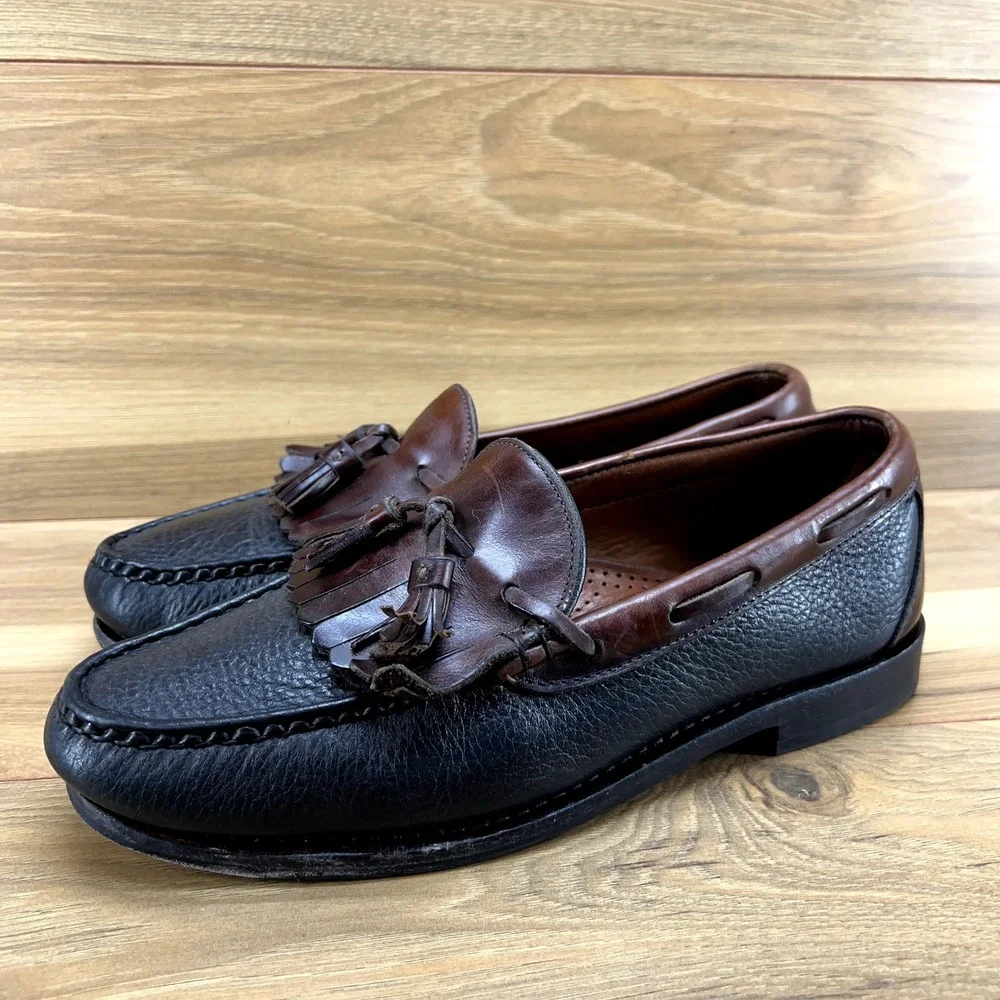 Allen Edmonds Mens 9.5 D Nashua Black Brown Kiltie Tassel Dress Loafers